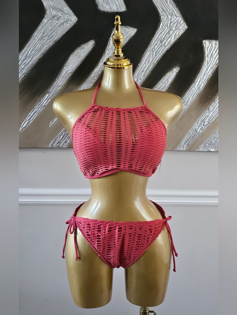 No Boundaries Pink Crochet Bikini Set L/XL
